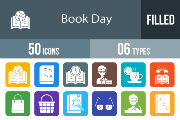 50 Book Day Filled Round Icons Graphics