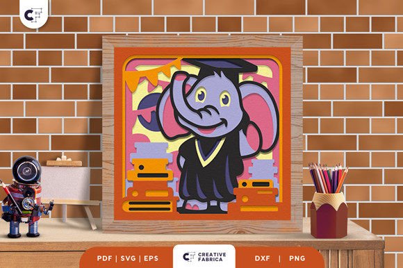 Baby Elephant on Graduation 3D SVG for School Themes