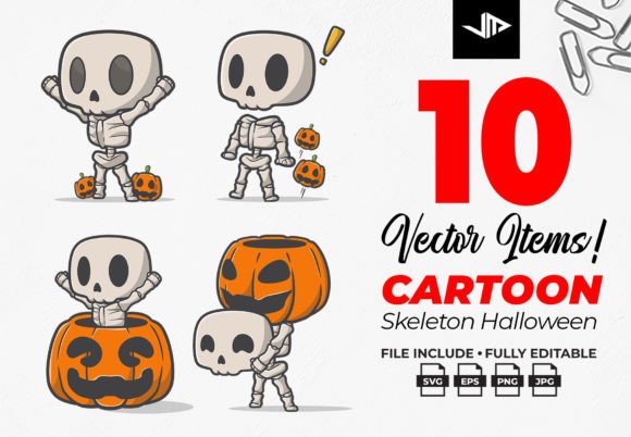 Cute Skeleton Halloween Cartoon Graphics for Illustrations