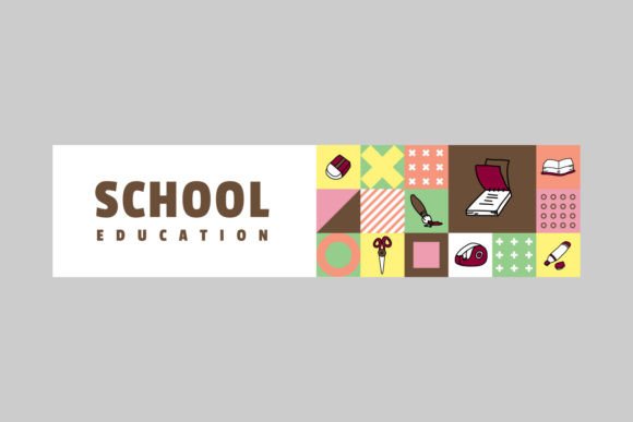 Flat School Education Horizontal Banner for Graphic Templates