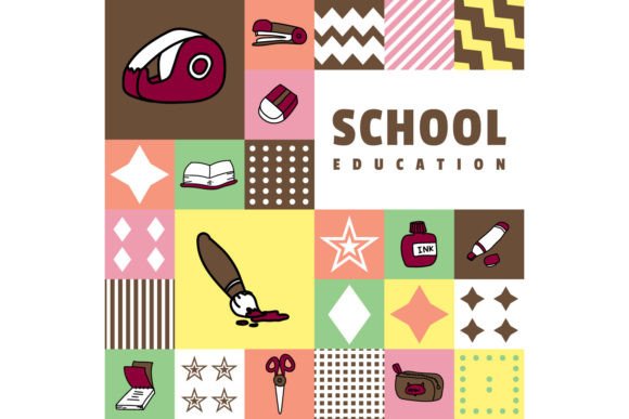 Flat Square School Education Banner - Graphic Templates for Clean Web Design