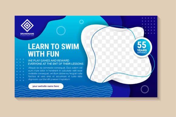 Learn to Swim Horizontal Banner for Social Media Templates