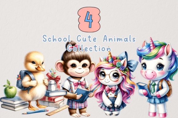 School Cute Animals Education Clipart - Graphics for Illustrations